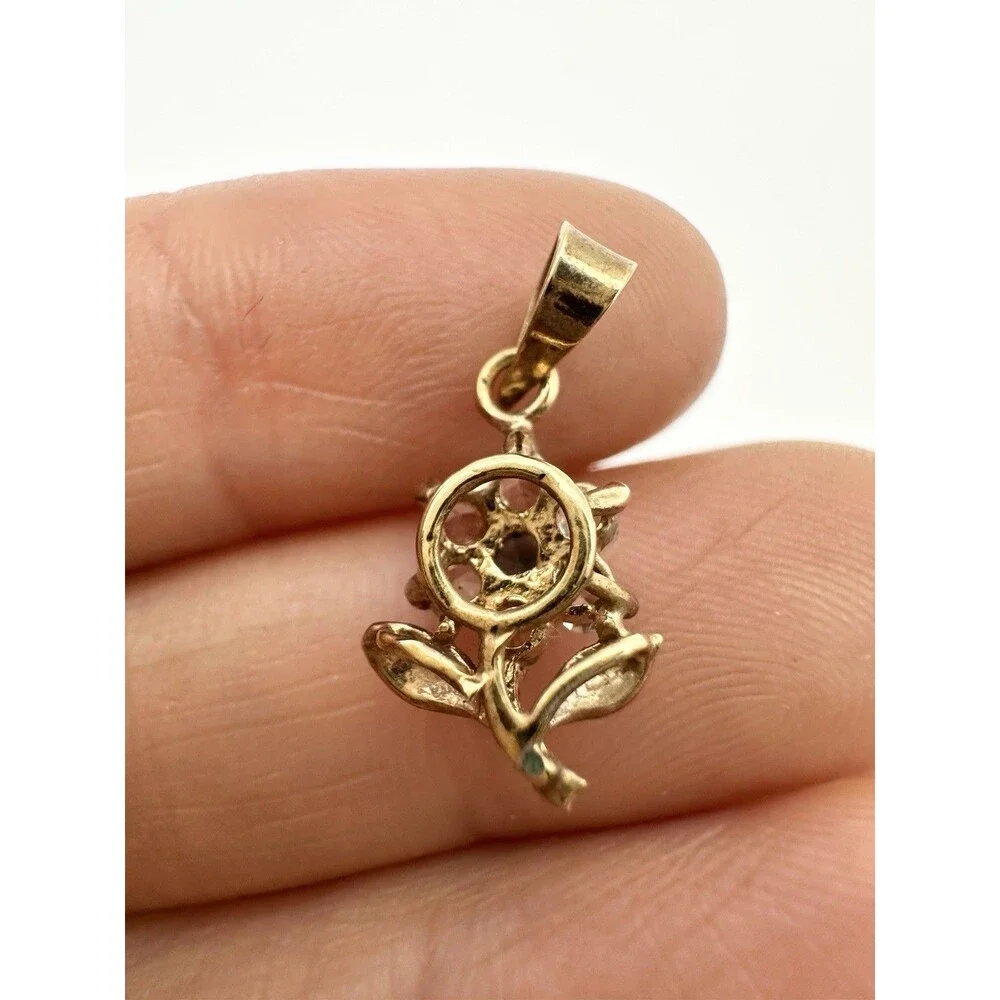 Vintage Gold Plated Rhinestone Dainty Flower Pendant